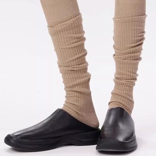 Spring and Autumn New Versatile Pure Color Stripesd Calf Socks! the Maillard Color Scheme Is Really Classy~