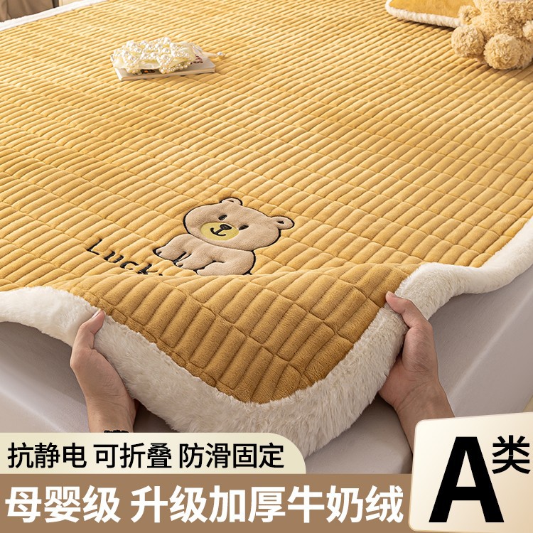 Winter Thickeneded Milk Velvet Bed Pad Single Piece 2025 New Coral Flannel Bed Cover Quilted Bed Bed Sheets Three-Piece Set