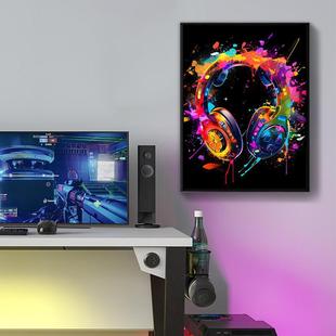 Splash Ink Neon Football Game Controller Computer E-Sports Room Internet Cafe Decoration Poster Canvas Painting Core Hanging Painting Frameless