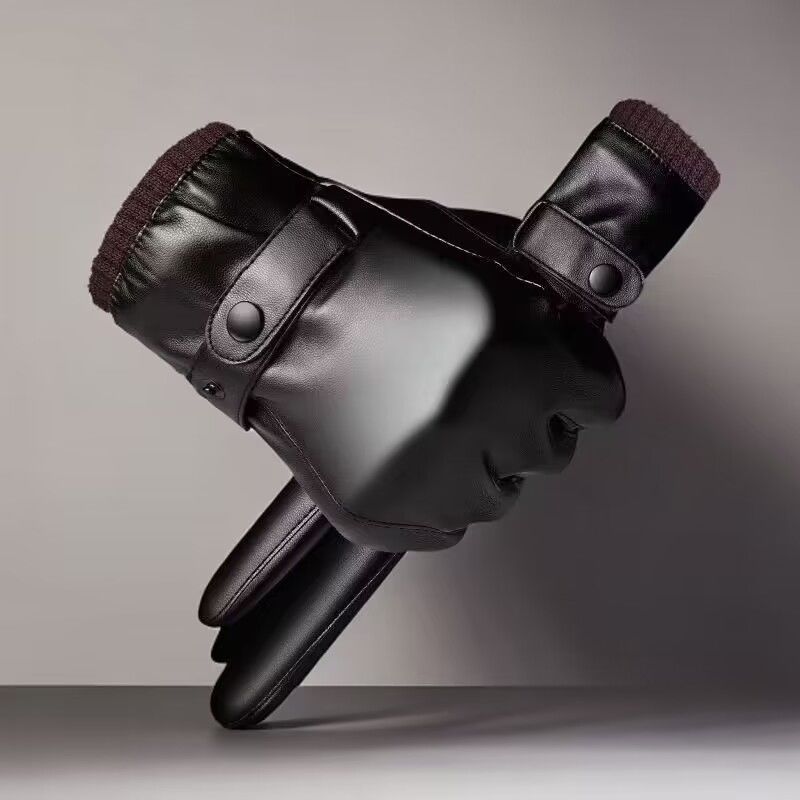 Guantes para hombres de invierno para montar al aire libre con guantes de piel de pantalla táctil caliente para automóviles eléctricos a prueba de viento a prueba de agua
