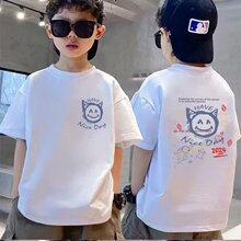 2024夏季中大童装短袖T恤男童印花韩版宽松半袖儿童上衣一件代发
