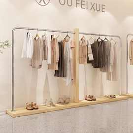 服装店展示架实木中岛侧挂落地式挂衣架新款女装店衣服陈列架批发