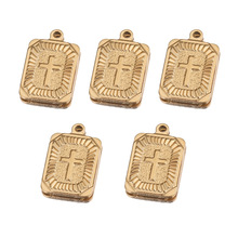 不锈钢长方形发射十字架吊坠 DIY饰品嘻哈朋克吊坠真空电镀