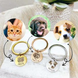 跨境宠物素描刻图项链人物相片小猫小狗宠物图片diy刻字图钥匙圈