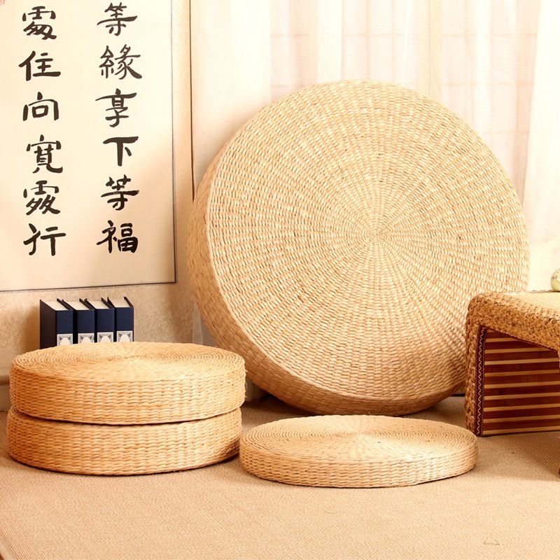Fúten tejido de paja tejido a mano meditación de arroz y té, yoga japonés, culto al Buda, arrodillado, cojín grueso