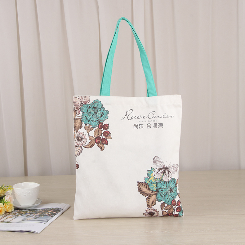 时尚印花手提帆布袋定 制礼品购物帆布包学生手拎按扣棉布袋批发