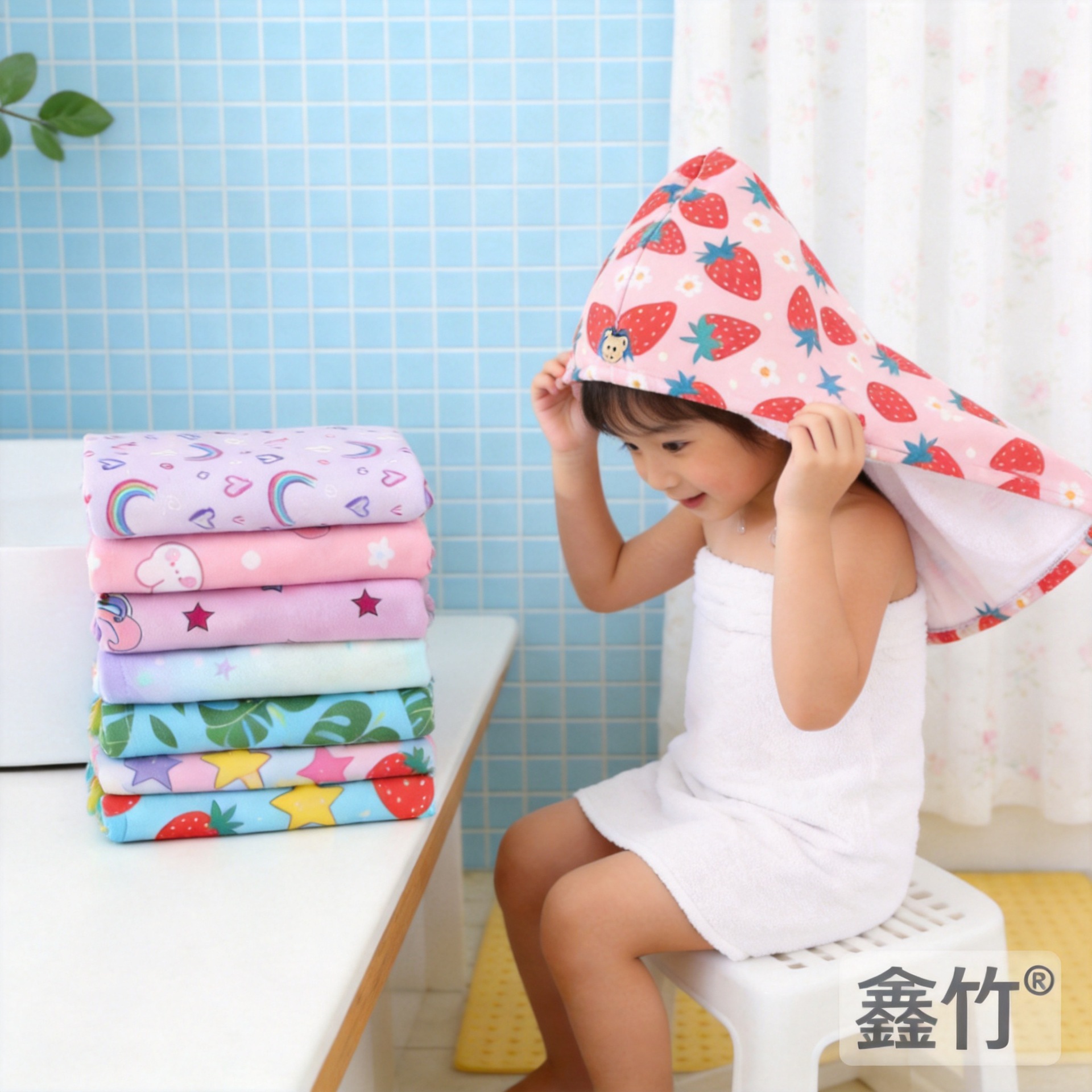 New Cartoon Printed Hair Drying Cap, Thickened Water-Absorbent and Quick-Drying Children's Turban, Household Baby Shampoo and Wipe Towel