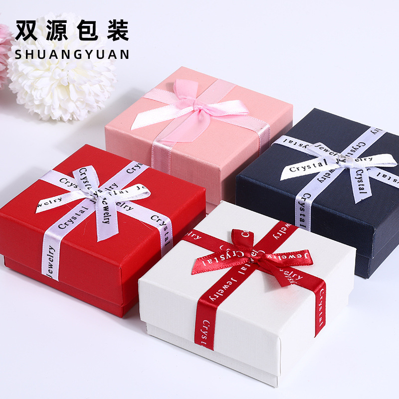 English Letter Bow Jewelry Packaging Box Square Heaven and Earth Cover Ring Necklace Jewelry Packaging Box Small Gift Box
