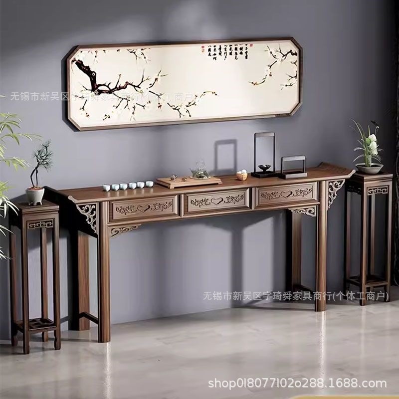 New Chinese-style antique solid wood long table for home use, rural living room altar, simple long incense table