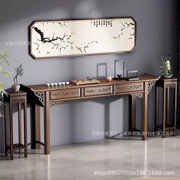New Chinese-style antique solid wood long table for home use, rural living room altar, simple long incense table