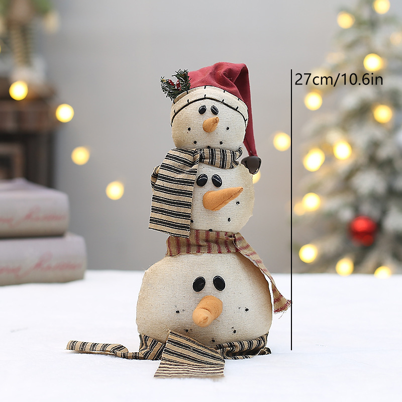 2025复古麻布机绣图案圣诞节雪人公仔玩偶可爱MerryChristmas摆件|undefined