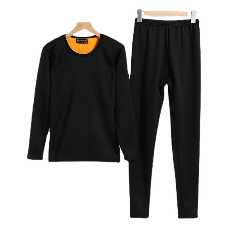 Ropa interior térmica de otoño e invierno con forro polar, engrosada para hombres y mujeres, tops y pantalones térmicos de terciopelo dorado antipilling, conjunto térmico de talla grande al por mayor.