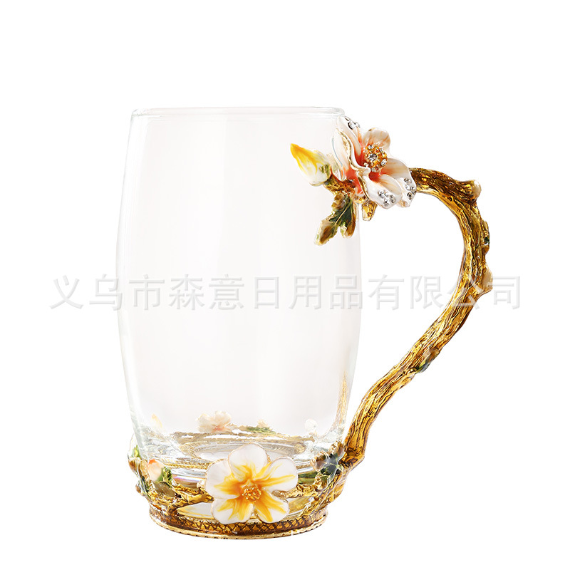 Esmalte taza de agua de color flor creativa taza de té taza de jugo taza de vidrio de cristal resistente al calor taza de café taza de pareja de gama alta regalo de la taza