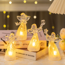 跨境新款LED发光小天使塑料仿水晶天使摆件圣诞装饰天使小夜灯