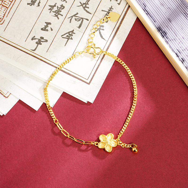 Nueva pulsera china de oro de arena vietnamita estilo nacional flor pequeña pulsera simple mujer ligera joyería de mano de aleación de bronce