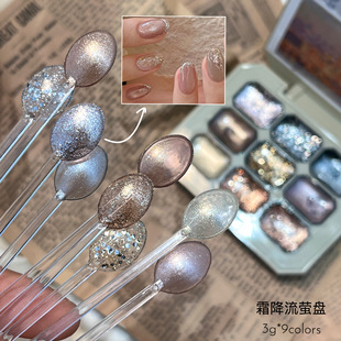 Manicure Retro Autumn and Winter Astringent Solid Eye Shadow Palette Metal Explosive Platinum Sequins Nine-Square Grids Phototherapy Gel Special Offer