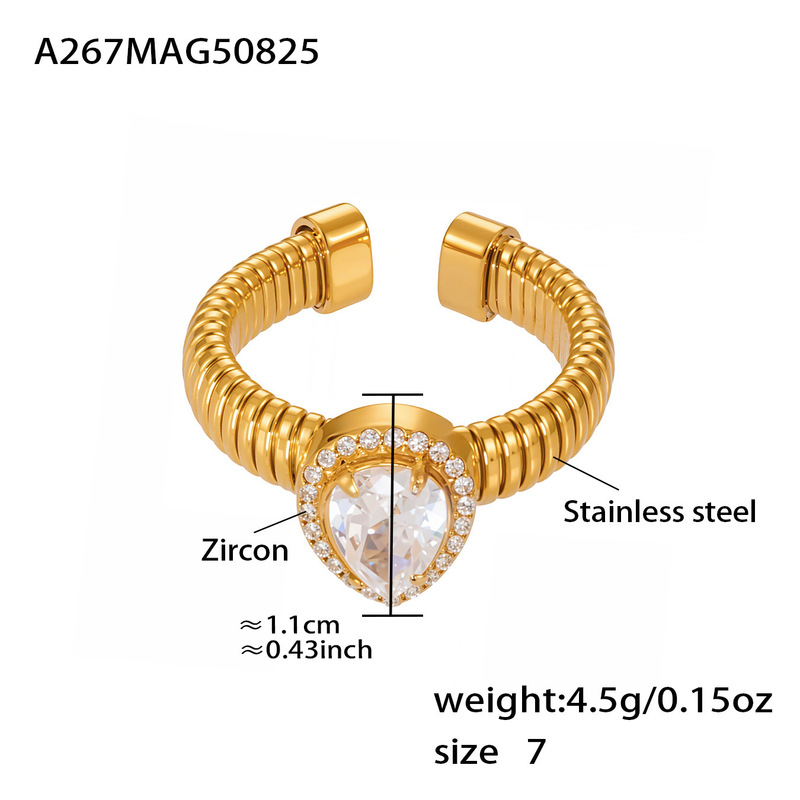 鑫艺鑫欧美跨境新款饰品5A锆石爱心开口戒指组合不锈钢18k镀真金|undefined