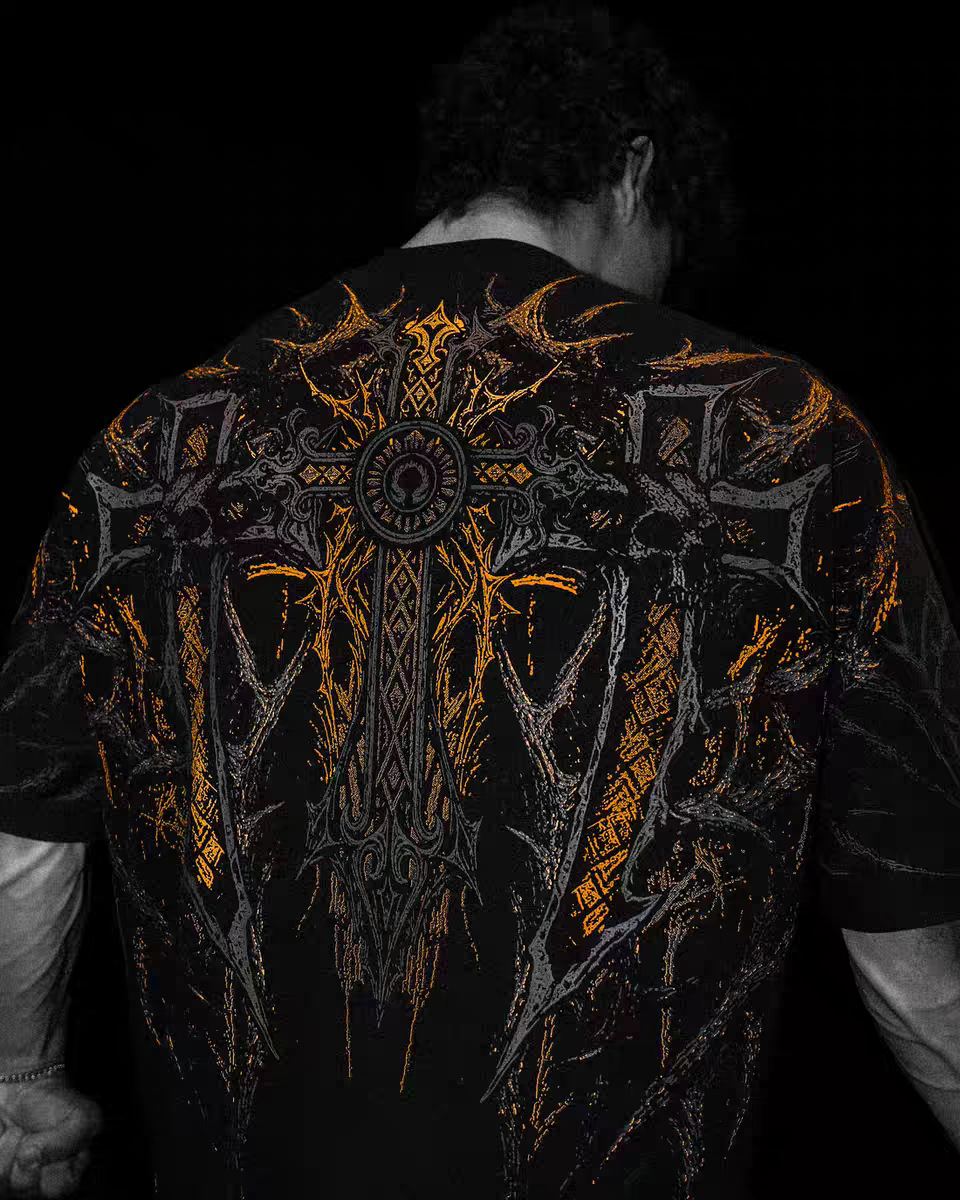 Breathedivinity's New Dark Gothic Dragon Style Loose-fit Plus-size Pure Cotton Men's Short-sleeve T-shirt 008_viptrois.com