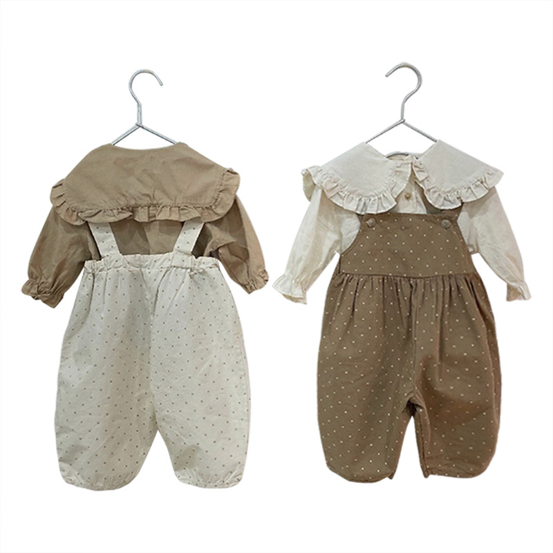 Camisa de solapa grande estilo coreano para niñas, primavera 2024, blusa infantil de manga larga con gran ribete de encaje, nueva camisa para niñas.