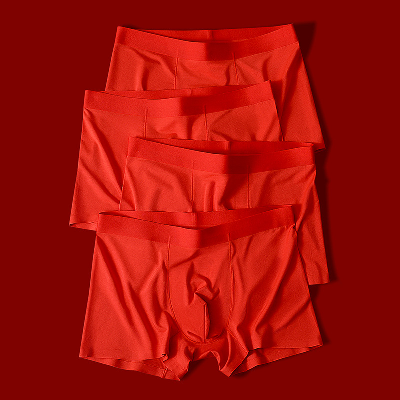 Year of the Dragon, zodiac year, big red men's underwear, mid-waist antibacterial breathable boxer briefs, wedding lucky red underwear