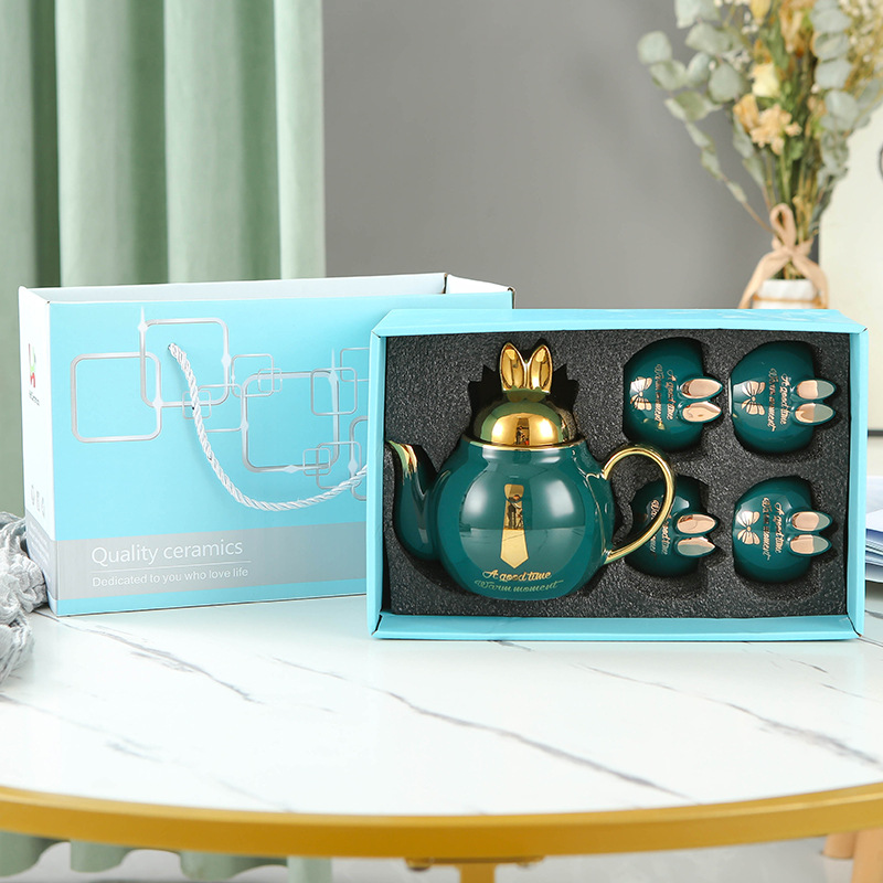 Juego de agua de cerámica de lujo ligero taza de agua doméstica hervidor de agua combinación resistente a altas temperaturas de gran capacidad Taza set FESTIVAL DE medio otoño traje de regalo