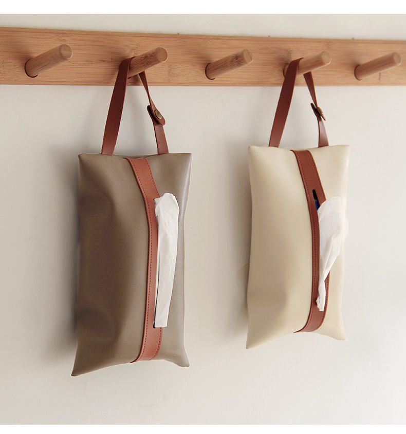Creative Hanging High-End Car Tissue Bag In-Car Leather Tissue Box Bathroom Toilet Wall-Mounted Tissue Bag