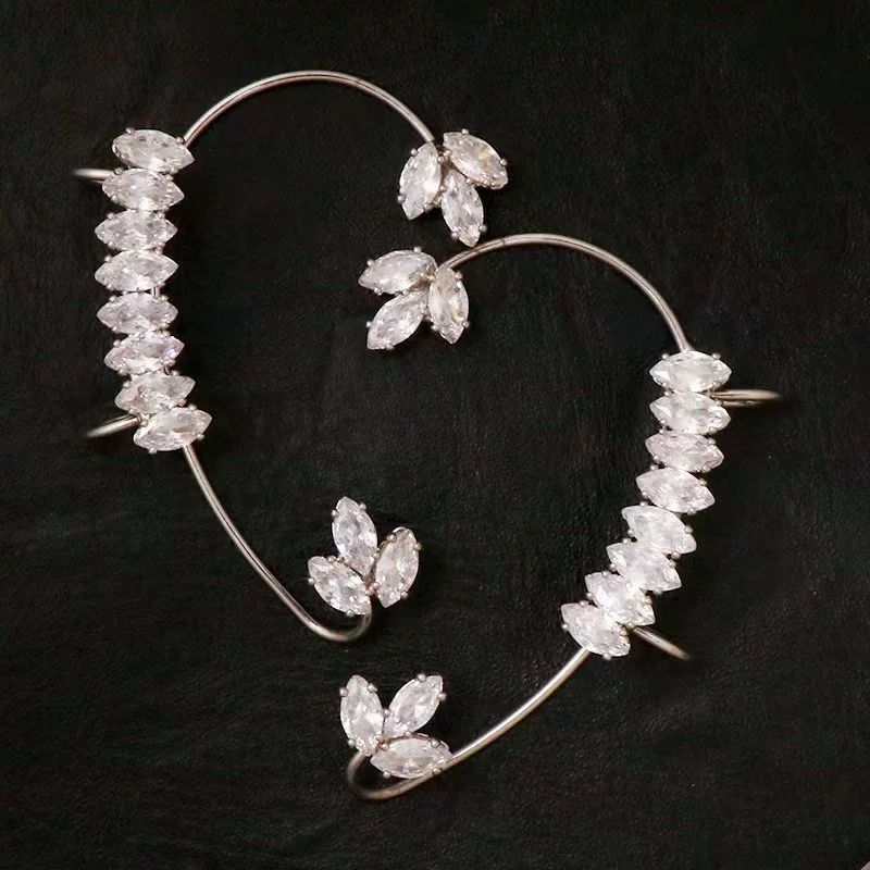 Сережки-ушки, дизайны из циркона и бахромы, клипсы без пирсинга, серебристые или золотистые