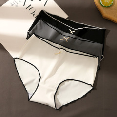 冰絲內褲女學院風少女內褲中腰蝴蝶結錦綸棉檔女士三角褲頭