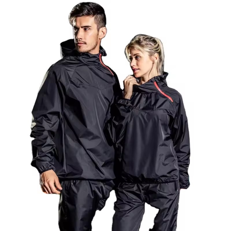 European and American Plus-Size Men's Sweat-Enhancing Fitness Clothing with Hood, Running Sauna Sweat-Accelerating Sports Yoga Clothing, Sweat-Enhancing Outfit Set