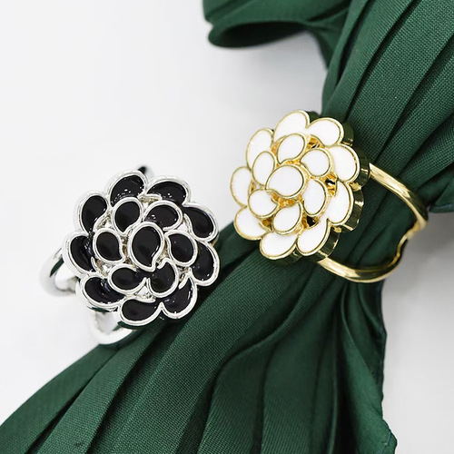 New Camellia Silk Scarf Button French Retro Pearl Scarf Button Square Ring Button Orange Crystal Shawl Button for Women