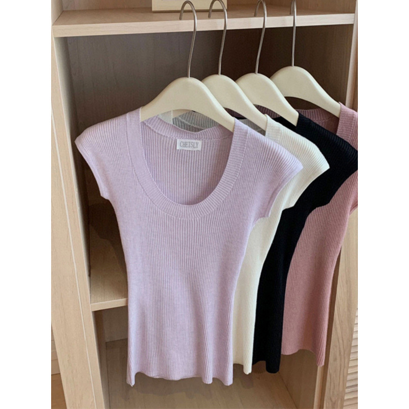 Cross-Border Foreign Trade Exclusively for Oem Source Factories/Large U-Neck Series T-Shirts, Simple Slim-Fit Slimming Tops, Wool Inner Wear Short Tops