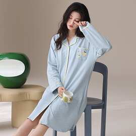 纯棉女生长袖开衫睡裙高品质可爱卡通泡泡棉全棉可外穿女跨境批发