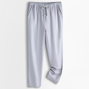 Main Push Style Brand Linen Casual Pants Middle-aged 2025 Spring and Summer New Style Dape Elaptic Waist Ice Silk Men's Trousers