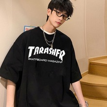 2025夏季新款美式短袖冰丝T恤潮流宽松休闲男女宽松情侣T恤衫批发