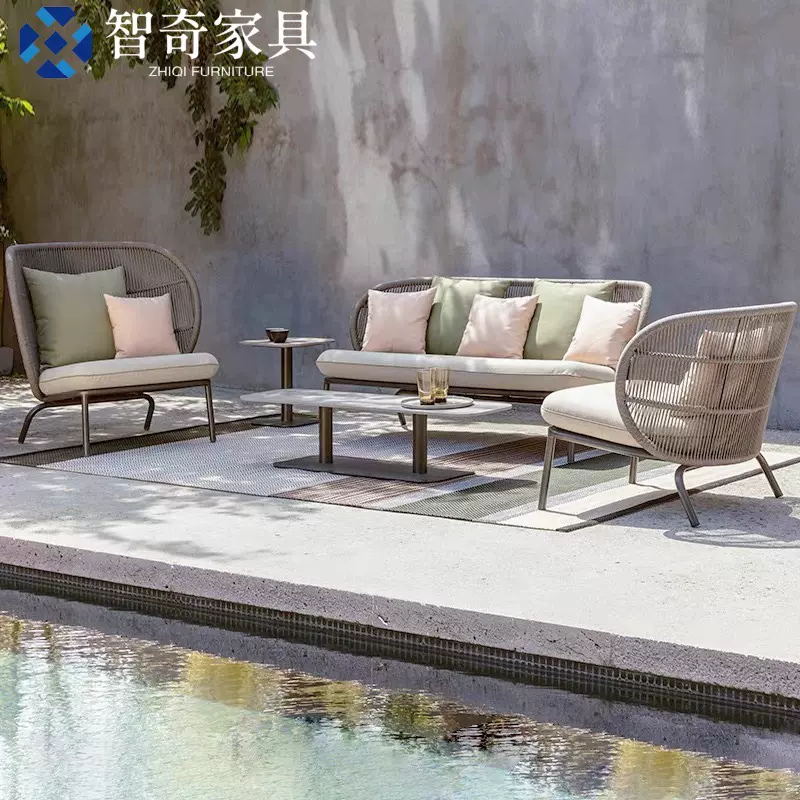 户外沙发绳编酒店花园别墅庭院酒店藤编家具阳台休闲藤椅室外沙发