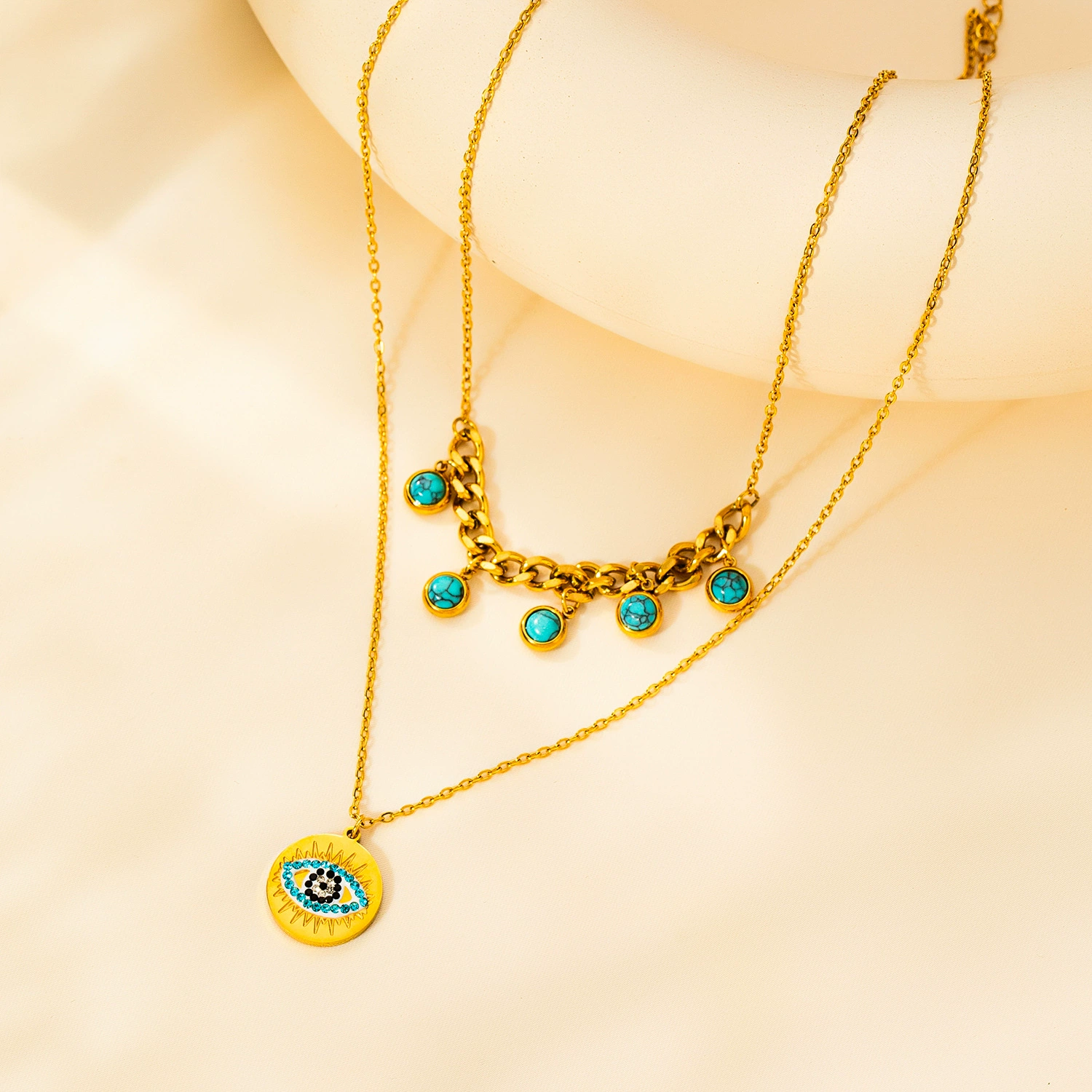 Мода ретро высокого уровня двухслойный синий сосновый титановый ожерелье