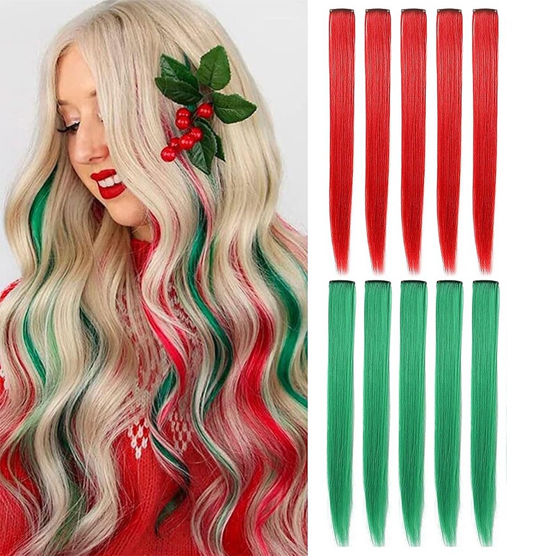 A 10-piece wig set cross-border direct supply of chemical fiber color wig Christmas clip hair hanging ear dyed high temperature silk