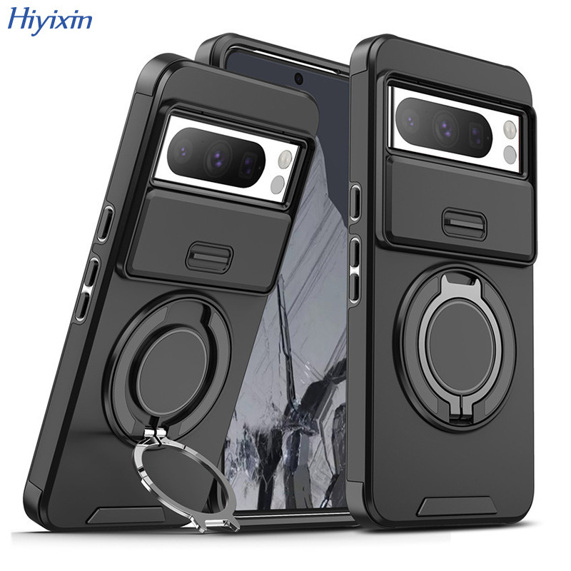 Suitable for Google Pixel 10 Pro Sliding Window Phone Case, Pixel 9A Rotating Ring Stand Protective Cover