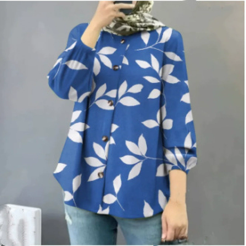 Новая женская свободная модная рубашка больших размеров с пышными рукавами и пуговицами с длинными рукавами и принтом