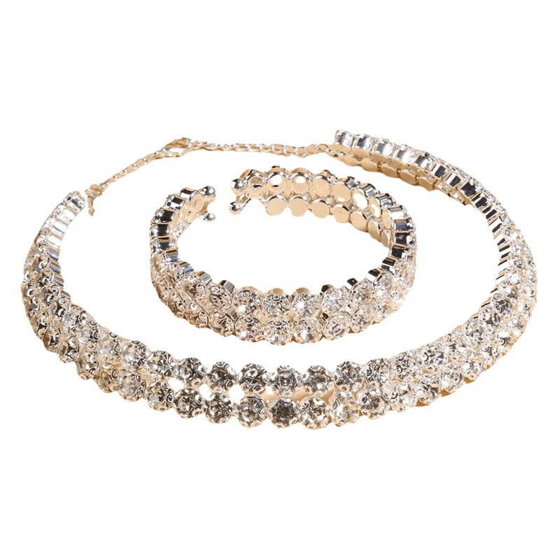 Joyería de la boda collar de cristal de moda pendientes pulsera de tres piezas rhinestone garra cadena diamante collar de la joyería 6197