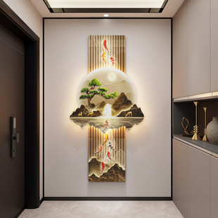 Nine Fish Painting Hanging Picture, High-End Entrance Hall Decorative Painting Facing the Door with Light Painting, Corridor Aisle Mural, New Chinese Style