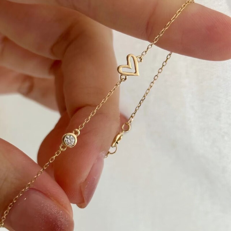 2025 new 925 sterling silver love bracelet women's heart-shaped inlaid zircon plated 14k gold niche personality simple fashion