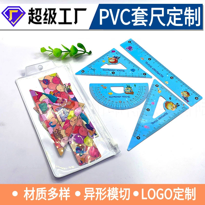 ПВХ мультфильм правитель пользовательские пластиковые правитель треугольник прозрачный правитель обучение класс вербовка реклама правитель