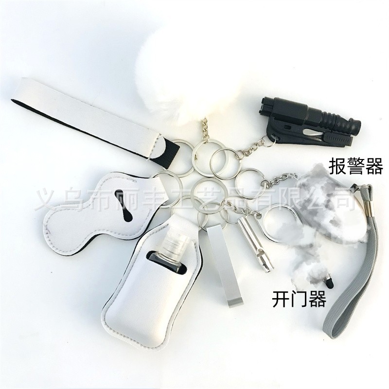 Llavero de muñeca de espejo cruzado Juego de 10 piezas Bolsa de desinfectante de manos para mujer Llavero de alarma de aluminio