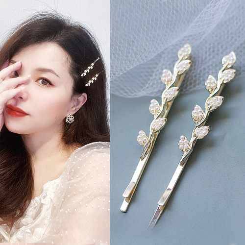 Forest Style Pearl Hairpin with Fairy Charm, Retro and Simple One-Word Pin for Fringe Hair and Edge Hairpin, Delicate Bangs Hairpin 