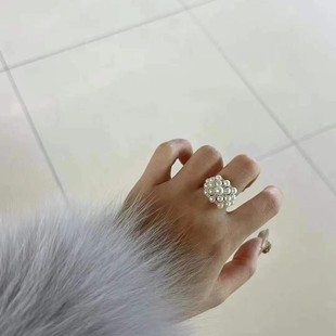 Flower Ring Small Light Bulb Rose Gold Natural Pearl Ring S925 Sterling Silver Ring Holder