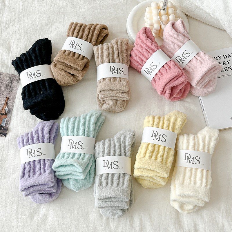 australian fleece-lined socks children tube socks autumn and winter fleece lined padded warm keeping home floor sleeping socks candy color long socks women