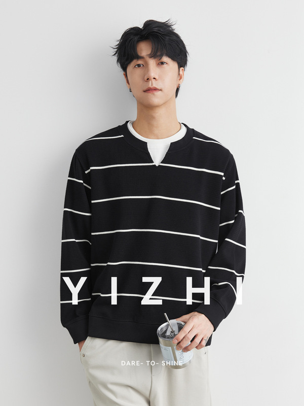 亦止男装老钱风条纹假两件套头卫衣男春秋季2025新款长袖男款上衣|undefined