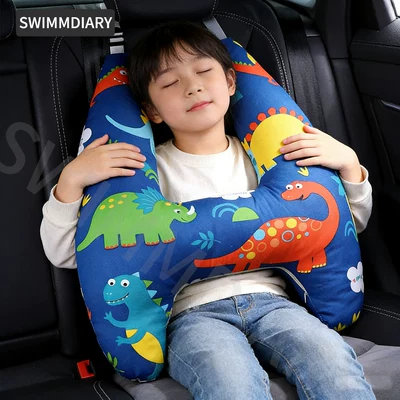Children's car seat belt anti-collar neck baby pillow pillow pillow car sleeping artifact shoulder guard (Seat belt shoulder pad) - blue-dinosaur-removable-and-washable-liner-pure-cotton-fabricbreathable-style