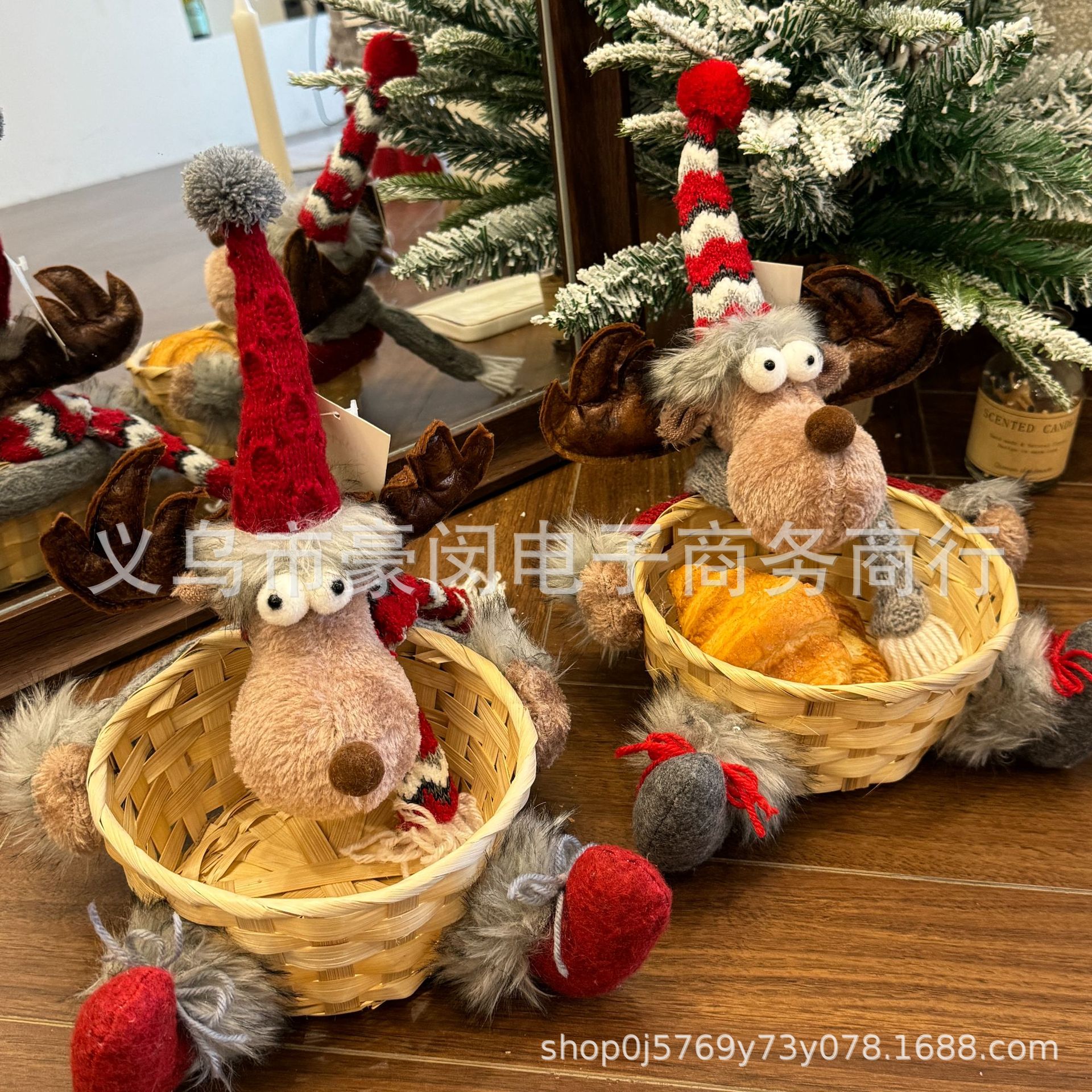 Nueva cesta de muñeca de alce transfronterizo, muñeca de ciervo, fiesta de Navidad, muñeca de anciano, decoración de canasta de dulces, decoración